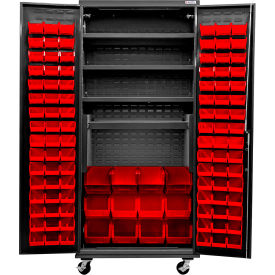 Configurable Mobile Charging Cabinet, Black, 36"W x 24"D x 85"H, 4 Shelves, 108 RD Bins