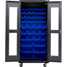 Clear-View Config. Mobile Charging Cabinet, BLK, 36"W x 24"D x 85"H, 66 BL Bins