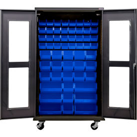Clear-View Config. Mobile Charging Cabinet, Black, 48"W x 24"D x 85"H, 66 BL Bins