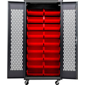 Configurable Ventilated Mobile Charging Cabinet, BLK, 36"Wx24"Dx85"H, 30 Red Bins