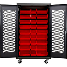 Configurable Ventilated Mobile Charging Cabinet, BLK, 48"Wx24"Dx85"H, 30 Red Bins