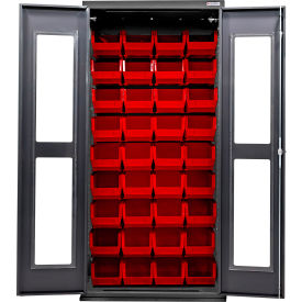 Clear-View Configurable Charging Cabinet, Black, 36"W x 24"D x 78"H, 48 Red Bins
