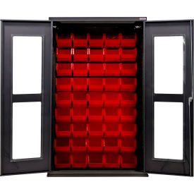Clear-View Configurable Charging Cabinet, BLK, 48"W x 24"D x 78"H, 48 Red Bins