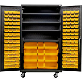 E-Lock Configurable Mobile Charging Cabinet, BLK, 48"Wx24"Dx85"H, 144 Yellow Bins