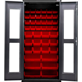 Clear-View Configurable Charging Cabinet, BLK, 36"W x 24"D x 78"H, 66 Red Bins