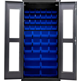 Clear-View Configurable Charging Cabinet, BLK, 36"W x 24"D x 78"H, 66 Blue Bins