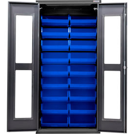 Clear-View Configurable Charging Cabinet, BLK, 36"W x 24"D x 78"H, 30 Blue Bins