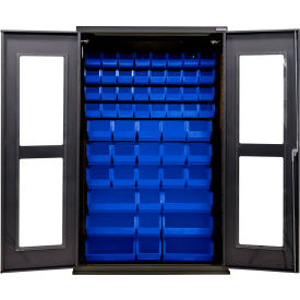 Clear-View Configurable Charging Cabinet, BLK, 48"W x 24"D x 78"H, 66 Blue Bins