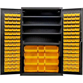 Configurable Charging Cabinet, BLK, 48"W x 24"D x 78"H, 4 Shelves, 144 YLW Bins
