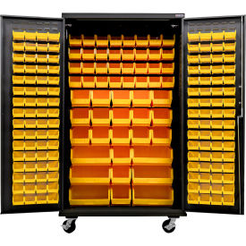 E-Lock Config. Mobile Charging Cabinet, BLK, 48"W x 24"D x 85"H, 210 YLW Bins