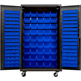 E-Lock Configurable Mobile Charging Cabinet, BLK, 48"Wx24"Dx85"H, 168 Blue Bins