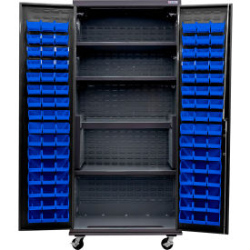E-Lock Configurable Mobile Charging Cabinet, BLK, 36x24x85, 4 Shelves, 96 BL Bins