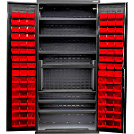 Configurable Charging Cabinet, Black, 36"W x 24"D x 78"H, 7 Shelves, 96 Red Bins