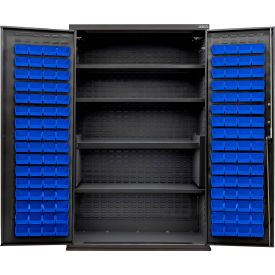 Configurable Charging Cabinet, Black, 48"W x 24"D x 78"H, 4 Shelves, 120 Blue Bins