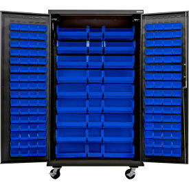 E-Lock Configurable Mobile Charging Cabinet, Black, 48"Wx24"Dx85"H, 150 Blue Bins