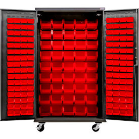 E-Locking Configurable Mobile Charging Cabinet, BLK, 48"Wx24"Dx85"H, 168 Red Bins