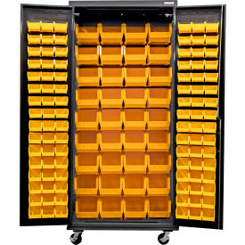 E-Lock Configurable Mobile Charging Cabinet, BLK, 36"Wx24"Dx85"H, 132 Yellow Bins