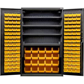Configurable Charging Cabinet, Black, 48"Wx24"Dx78"H, 4 Shelves, 144 Yellow Bins