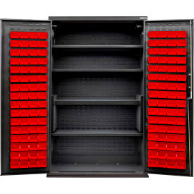 Configurable Charging Cabinet, BLK, 48"W x 24"D x 78"H, 4 Shelves, 120 Red Bins
