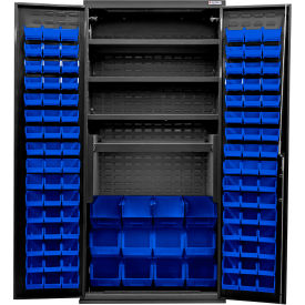 Configurable Charging Cabinet, BLK, 36"W x 24"D x 78"H, 4 Shelves, 108 Blue Bins