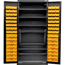 Configurable Charging Cabinet, BLK, 36"W x 24"D x 78"H, 7 Shelves, 96 Yellow Bins