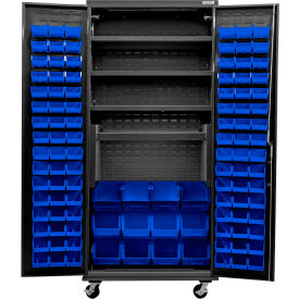 E-Lock Config. Mobile Charging Cabinet, BLK, 36x24x85, 4 Shelves, 108 BL Bins