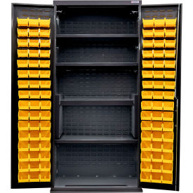 Configurable Charging Cabinet, BLK, 36"W x 24"D x 78"H, 4 Shelves, 96 Yellow Bins