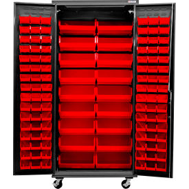 E-Locking Configurable Mobile Charging Cabinet, BLK, 36"Wx24"Dx85"H, 114 Red Bins