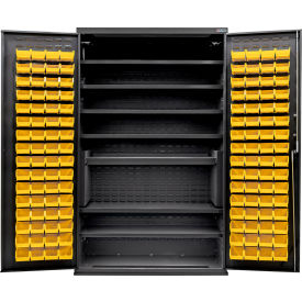 Configurable Charging Cabinet, Black, 48"W x 24"D x 78"H, 7 Shelves, 120 Yellow Bins