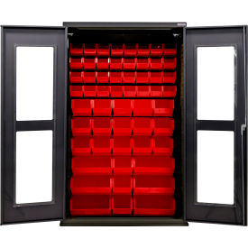 Clear-View Configurable Charging Cabinet, BLK, 48"W x 24"D x 78"H, 66 Red Bins