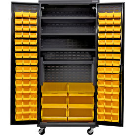 E-Lock Configurable Mobile Charging Cabinet, Black, 36"Wx24"Dx85"H, 102 Yellow Bins