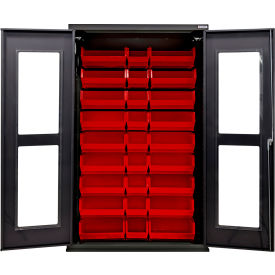 Clear-View Configurable Charging Cabinet, BLK, 48"W x 24"D x 78"H, 30 Red Bins