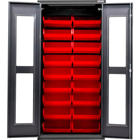 Clear-View Configurable Charging Cabinet, BLK, 36"W x 24"D x 78"H, 30 Red Bins