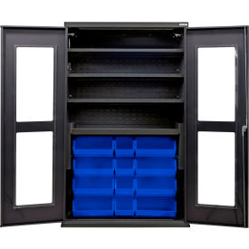 Clear-View Configurable Charging Cabinet, BLK, 48"x24"x78", 4 Shelves, 24 BL Bins