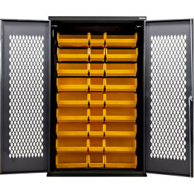Configurable Ventilated Charging Cabinet, BLK, 48"W x 24"D x 78"H, 30 Yellow Bins