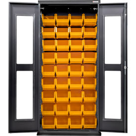 Clear-View Configurable Charging Cabinet, BLK, 36"W x 24"D x 78"H, 48 Yellow Bins