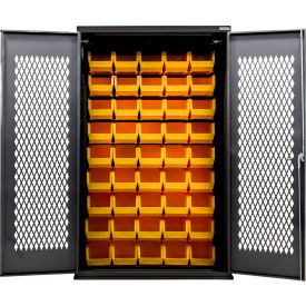 Configurable Ventilated Charging Cabinet, BLK, 48"W x 24"D x 78"H, 48 Yellow Bins