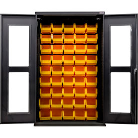 Clear-View Configurable Charging Cabinet, BLK, 48"W x 24"D x 78"H, 48 Yellow Bins