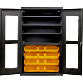 Clear-View Charging Cabinet, Black, 48"x24"x78", 4 Shelves, 24 Yellow Bins