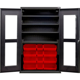 Clear-View Configurable Charging Cabinet, BLK, 48"x24"x78", 4 Shelves, 24 RD Bins