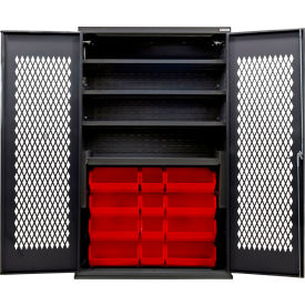 Configurable Ventilated Charging Cabinet, BLK, 48"x24"x78", 4 Shelves, 24 RD Bins