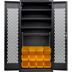 Ventilated Charging Cabinet, BLK, 36"Wx24"Dx78"H, 4 Shelves, 12 YLW Bins