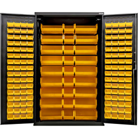 E-Locking Configurable Charging Cabinet, BLK, 48"W x 24"D x 78"H, 150 Yellow Bins