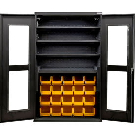 Clear-View Config. Charging Cabinet, BLK, 48"Wx24"Dx78"H, 4 Shelves, 24 YLW Bins