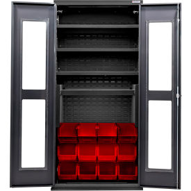 Clear-View Config. Charging Cabinet, BLK, 36"Wx24"Dx78"H, 4 Shelves, 12 RD Bins