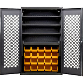 Ventilated Charging Cabinet, BLK, 48"Wx24"Dx78"H, 4 Shelves, 24 YLW Bins