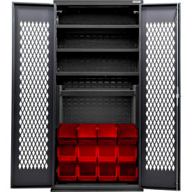 Ventilated Charging Cabinet, BLK, 36"Wx24"Dx78"H, 4 Shelves, 12 RD Bins