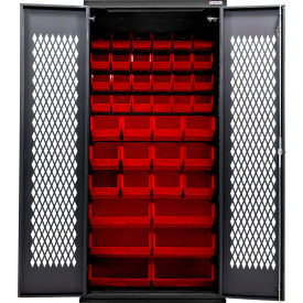 Configurable Ventilated Charging Cabinet, BLK, 36"W x 24"D x 78"H, 66 Red Bins