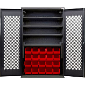 Ventilated Charging Cabinet, Black, 48"Wx24"Dx78"H, 4 Shelves, 24 RD Bins
