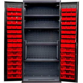 E-Lock Configurable Charging Cabinet, BLK, 36"Wx24"Dx78"H, 4 Shelves, 96 Red Bins
